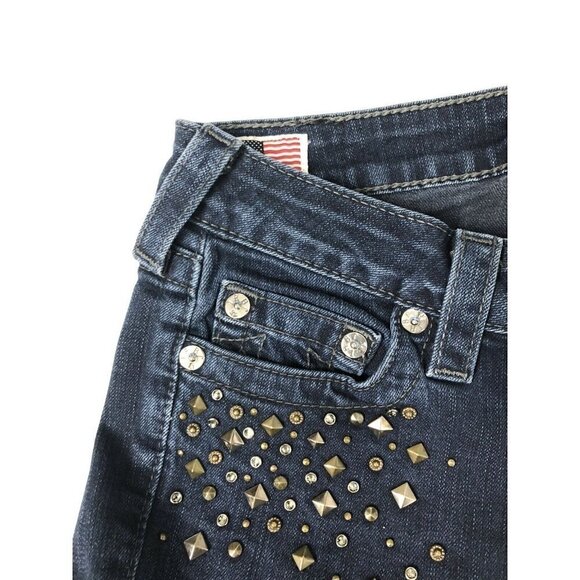 True Religion Stella Womens 27x34 Blue Denim Jeans Skinny Studded Embellished - Picture 9 of 10